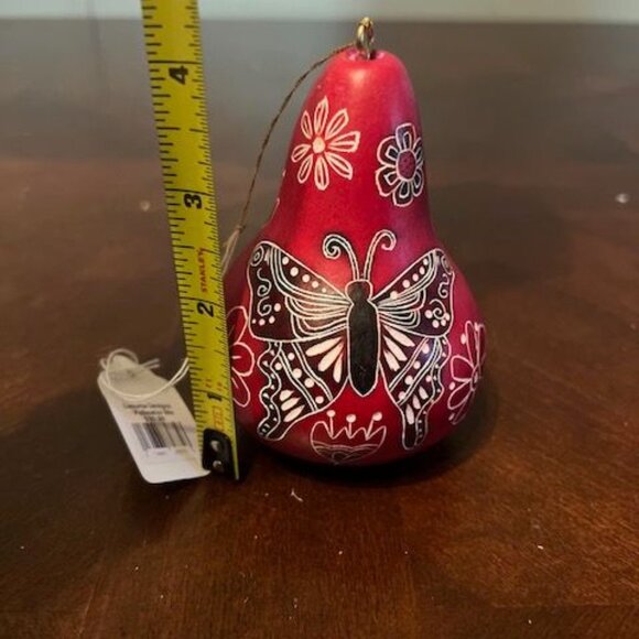 Handmade Lucuma Gourd Ornament With Butterfly Design & Floral Accents - Picture 3 of 5